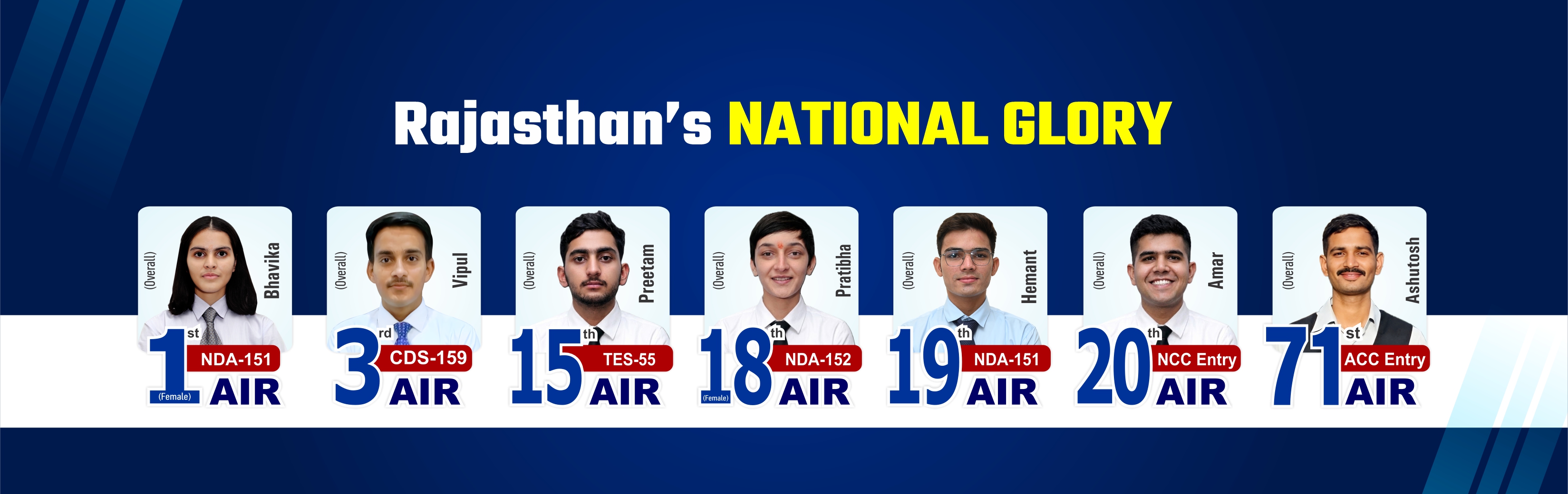 Prince-supplied historical results banner covering NDA, CDS, TES, NCC and ACC entries.